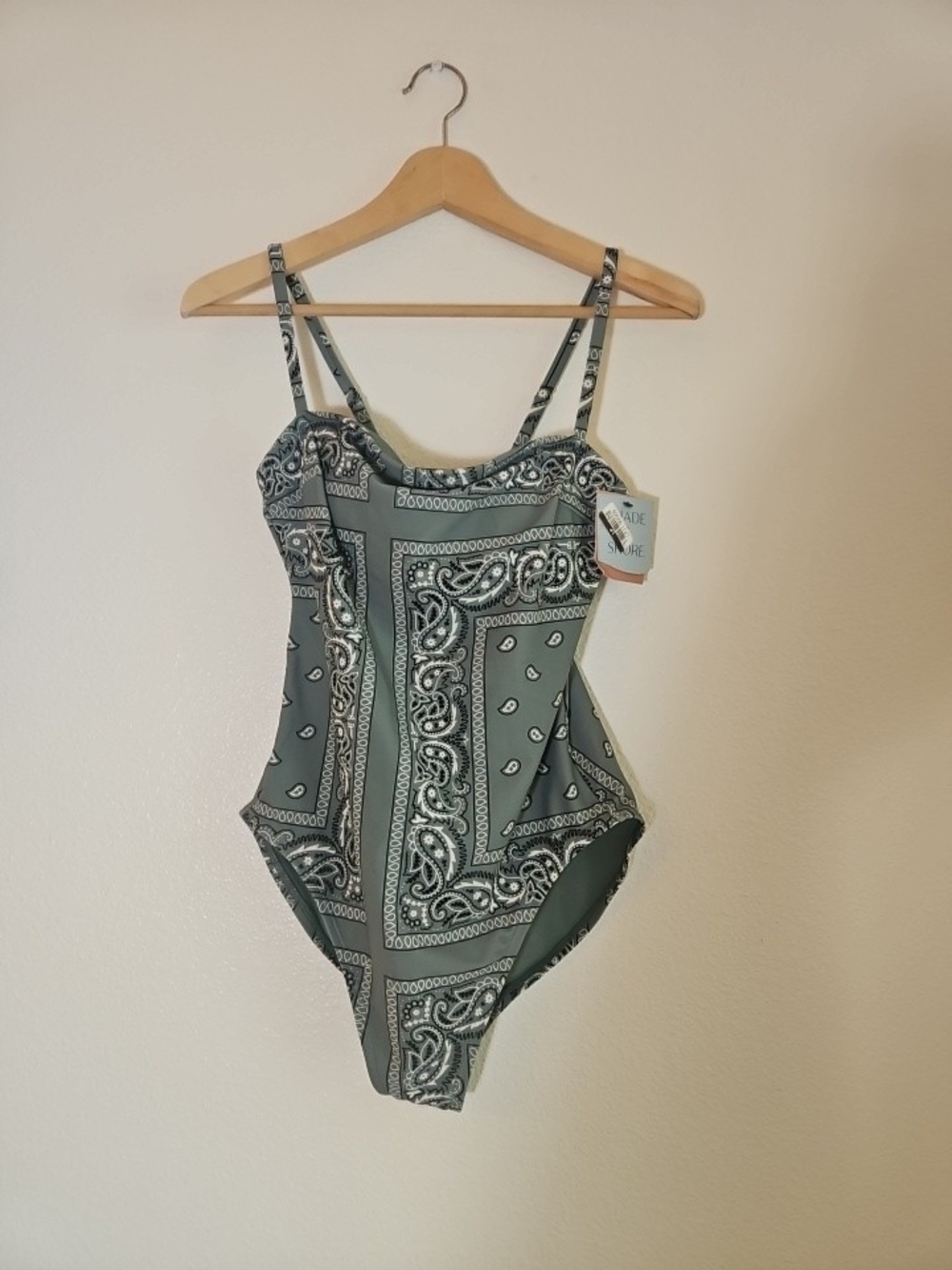Shade & Shore Sage Green Bandana Paisley Print One-Piece Swimsuit